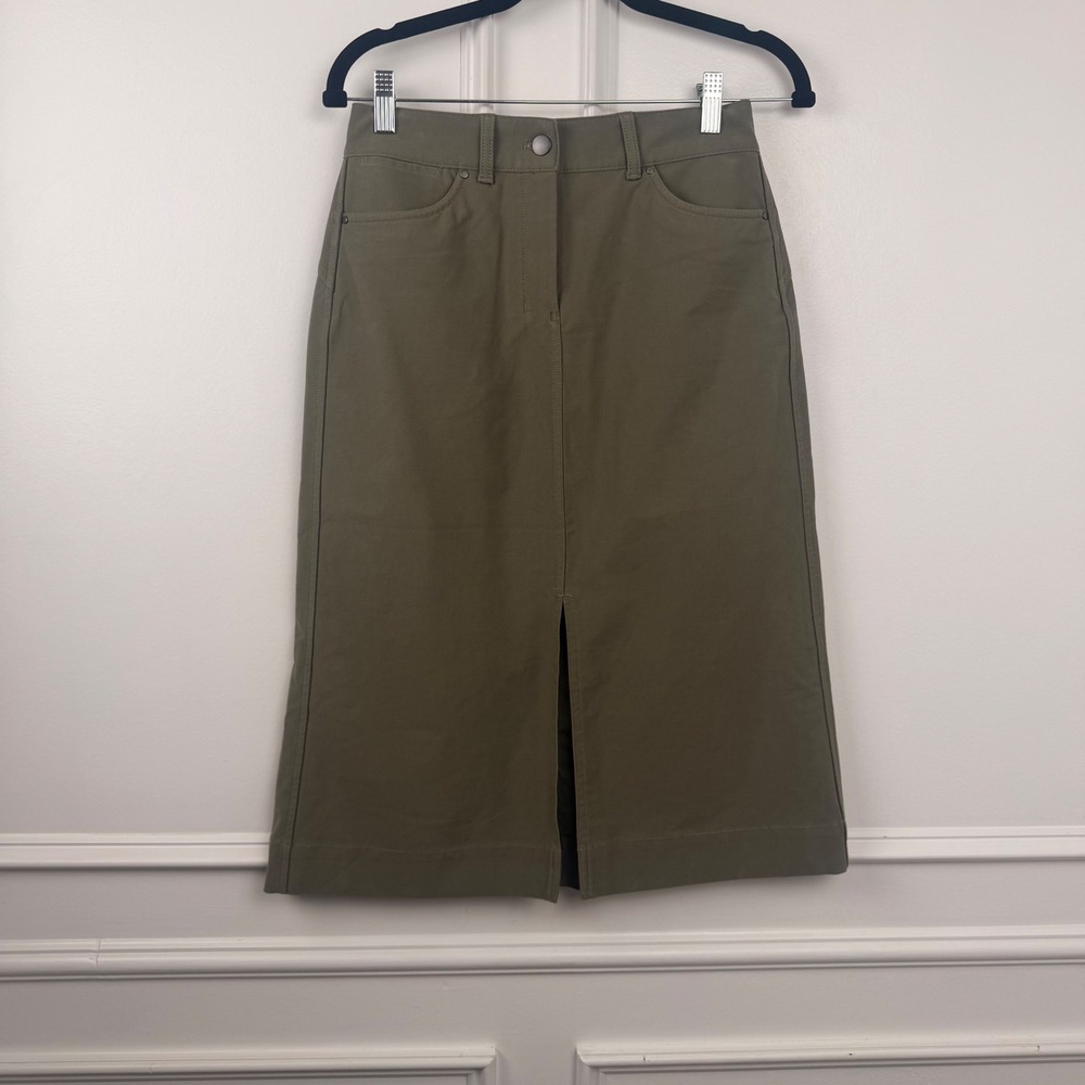 Lululemon City Sleek 5 Pocket Midi Skirt Olive Green Warpstreme Size 27